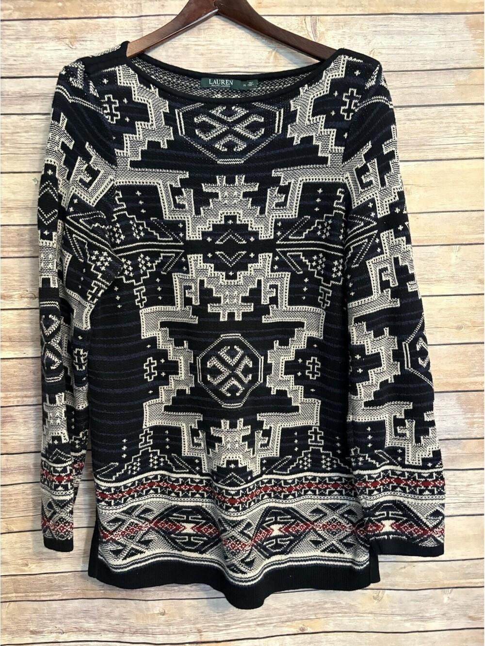 Lauren Ralph Lauren Women's Southwestern Aztec Cotton Sweater-Tunic Length XL